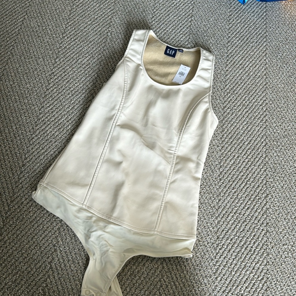 NWT Gap leather bodysuit cream color XS